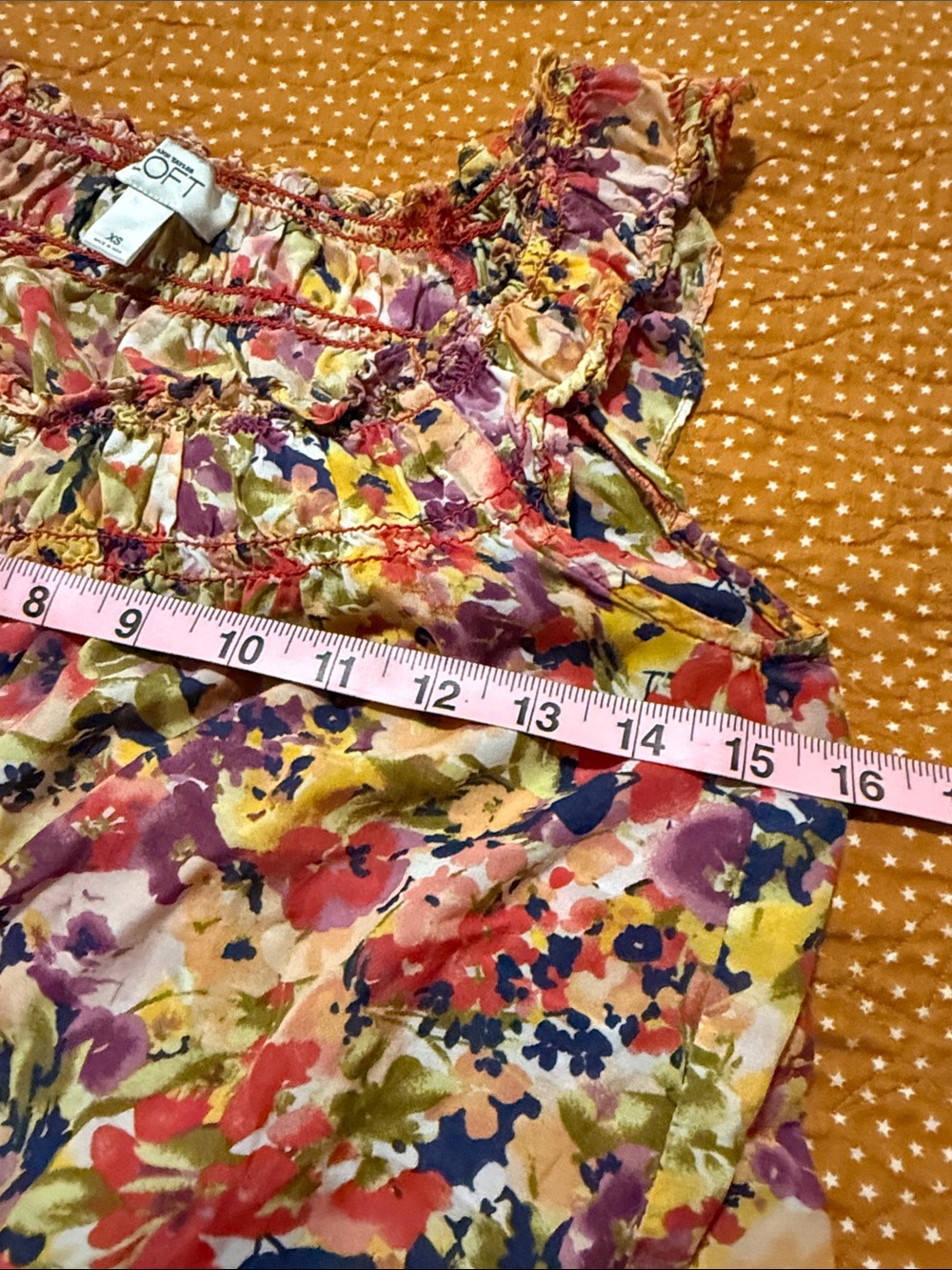 LOFT Floral Ruffled Sleeveless Top in Pink, Yellow, Purple, Navy - Picture 3 of 5
